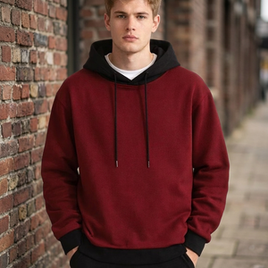 Sudadera con Capucha para Hombre, Color Sólido, Felpa de Algodón, Ropa Casual de Invierno, Corte Regular, Capucha Negra, Cuerpo Rojo, Impresión Digital - Product Image 3