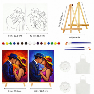 Wholesale 8x10 Inch Adults & Couples UV Printed Cartoon Style Sip and <b>Paint</b> Kit <b>Framed</b> Canvas Fabric With Easel And Apron - Product Image 4