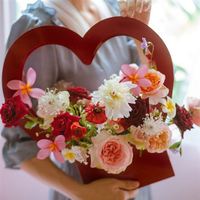 Customized Heart Shape Florist Cardboard Bouquet Rose Vase Envelope Valentine Paper Flower Packaging Box