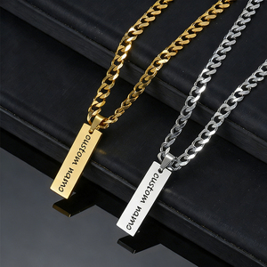 Collier unisexe personnalisé en acier inoxydable avec chaîne cubaine tendance, gravure laser de logo ou nom, simple, pour clavicule - Product Image 1
