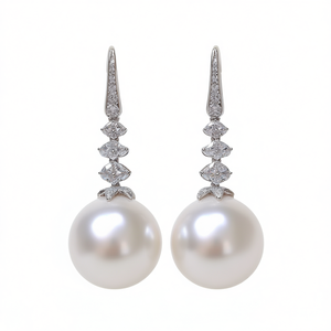 Orecchini Pendenti Classici con Perle Akoya in Oro Bianco, Argento 925 Placcato Rodio, Rotondi AAA, Gioielli da Sposa per Donna - Product Image 1