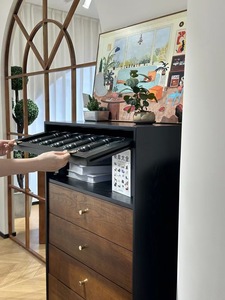 Midcentury Modern Solid Wood Living Room Cabinet with <b>4</b> <b>Drawers</b> Black Frame <b>Storage</b> Furniture - Product Image 4