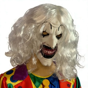 Masque de Clown Réaliste en Latex Amusant et Pétillant - Masque <span class=keywords><strong>d</strong></span>'Halloween Effrayant avec Sourire Moqueur, Cheveux Argentés Ébouriffés, Nez Pointu et Visage Blanc Sinistre - Product Image 3