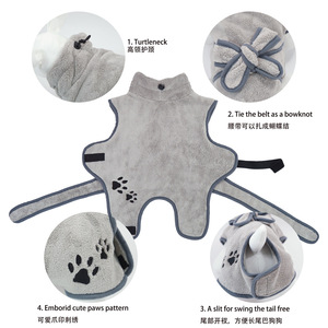 Peignoir pour chien en polaire corail gris, absorbant et chaud, pour animaux de compagnie, utilisation automne-hiver - Product Image 4