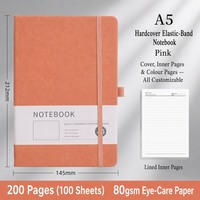 Couverture de carnet A5 à couverture rigide avec bande élastique, pages intérieures lignées, rose, journal personnalisé