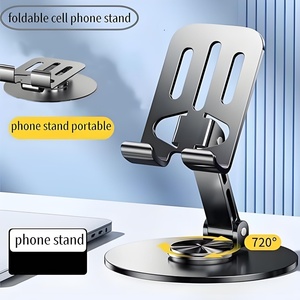 Multifonctionnel 360 °   Support de téléphone pliable rotatif en métal, support réglable avec coussinet en silicone antidérapant pour smartphones - Product Image 1
