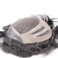 Prothèse capillaire indienne ondulée avec 30 % de cheveux gris, en dentelle complète, pour hommes, quatre trous, ligne de cheveux naturelle, 6 pouces, Sinoland