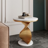 Table d'appoint en marbre de style italien, table d'angle pour salon, petite table ronde pour balcon ou chevet