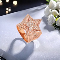 Bague Hip Hop BES Fashion plaquée or, forme étoile, avec zircon incrusté, pour homme, idéale pour les fêtes, les fiançailles ou comme cadeau