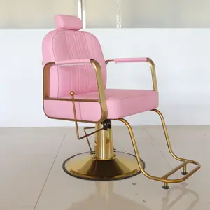 Modern Popular Barbershop Hairdressing Styling Chair Rotating Barber Pink And Gold Salon Chair