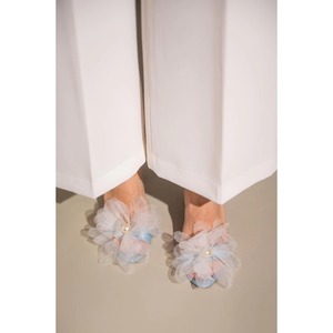 Women's Sandals Slingback Open Round Toe Heeled Sandals Femme Ankle Strap Blue Bridal Shoes with White Flower Wedding Shoes - Product Image 5