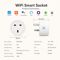 Prise intelligente Wi-Fi standard britannique 16A, application Tuya, commande vocale, matériau ABS, surveillance de la consommation d'énergie, fonction de minuterie, IP21