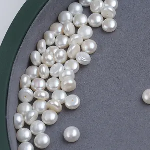Zhuji Natural 9-10mm White Button Shape Loose Freshwater Pearl For Make Earring DIY
