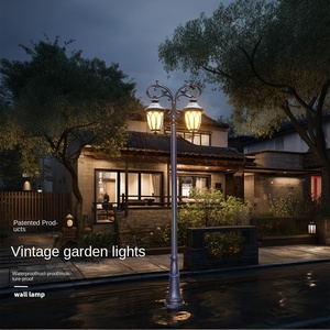 Outdoor Garden <b>Light</b> Post <b>LED</b> Iron Pole Glass Shade 2700K Warm White IP66 AC Powered Non-Detachable Fixture <b>Motion</b> <b>Sensor</b> - Product Image 2