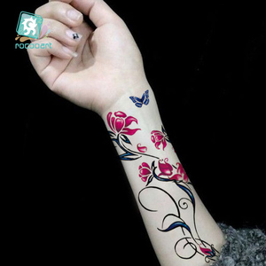 ศิลปะบนเรือนร่างกันน้ำสำหรับหลังแขนสีดำสติกเกอร์รอยสักชั่วคราวมีดอกไม้<span class=keywords><strong>3D</strong></span> ลายดอกกุหลาบผีเสื้อสำหรับผู้หญิง - Product Image 4
