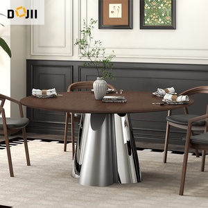 Diseños de <span class=keywords><strong>mesa</strong></span> de comedor de losa de tablón de <span class=keywords><strong>madera</strong></span> gruesa redonda ultra moderna en forma ovalada Acacia <span class=keywords><strong>madera</strong></span> de color caoba - Product Image 2