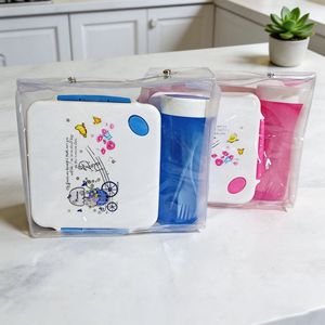 Children's Cartoon Lunch Box With Three Compartments Plastic <b>Microwave</b> Safe Rectangle Blue And Red Pattern Student Picnic Use - Product Image 4