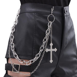 Chaîne de taille avec pendentif croix en alliage de zinc, double couche, style Hip Hop Punk, chaîne de corps tendance pour usage quotidien - Product Image 2