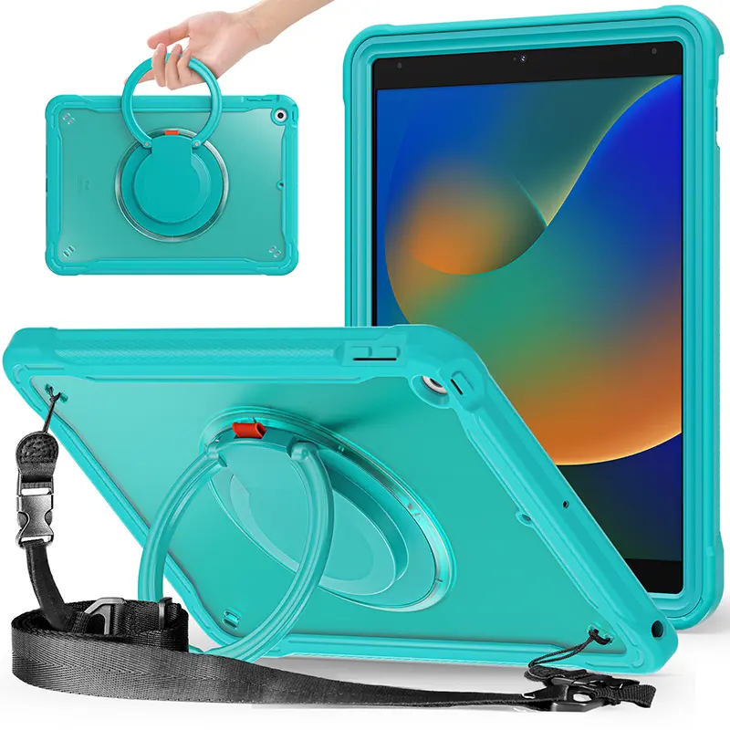 Sarung pelindung tablet genggam rotasi 360 inci, sarung pelindung untuk iPad 10.2 inci generasi ke-7 universal dengan tali bahu