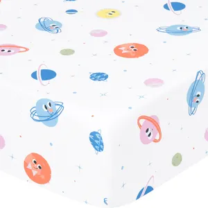 Cartoon Planet Design Fitted Sheets Polyester Fabric Crib Baby BedSheet