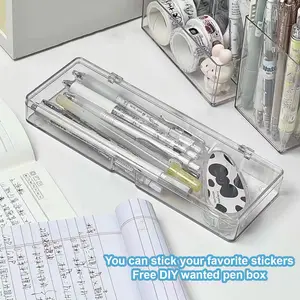 थोक निर्माता यूनिकॉर्न खाली प्लास्टिक पेंसिल बॉक्स टिकाऊ कार्टून चित्र मुद्रण स्पष्ट प्लास्टिक केस पेन