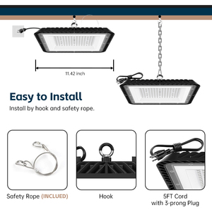 Éclairage de plafond industriel, lampes LED suspendues carrées UFO High Bay 150W IP65 pour l'éclairage des entrepôts et des ateliers - Product Image 6