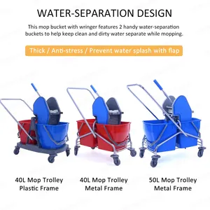 Hospital House Floor Housekeeping Outdoor Plastic Professional Double Mop Bucket Wringer Cleaning Trolley For Hotel Hospitals