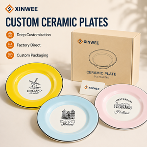 Assiettes en porcelaine souvenirs touristiques néerlandais, impression personnalisée paysage urbain, bordure colorée, compatibles lave-vaisselle, vente en gros Amérique du Nord - Product Image 1