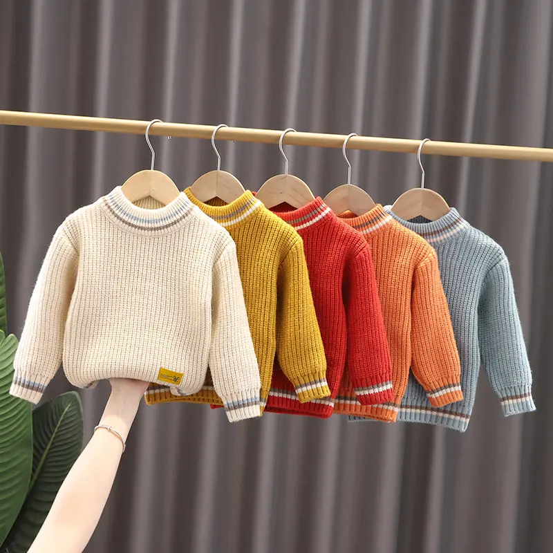 Pull pour enfants de 1 à 7 ans Pull en tricot chaud d'hiver à col rond Tops en tricot amples Vêtements pour enfants Pulls en gros pour bébés filles