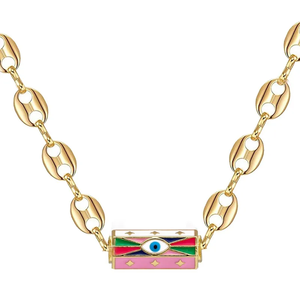 Collar esmaltado de estilo Vintage de alta calidad, rectangular, Rosa, Verde, ojos, forma de bolsa, chapado en oro, moda de Hip Hop, acero inoxidable - Product Image 1