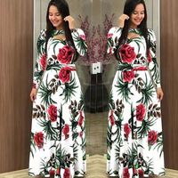 Robe Longue Maxi Décontractée Grande Taille pour Femme, Imprimée, Manches Longues, Style Urbain