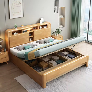 Contemporary Simple Solid Rubber Wood King <b>Size</b> Platform <b>Bed</b> <b>Frame</b> Storage Eco-Friendly for Home Apartment Bedroom Furniture - Product Image 3