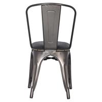 Chaise de salle à manger en métal de style bistro Akku Art Lix, assise en cuir véritable |   Meubles d'intérieur d'usine antiques noirs/naturels