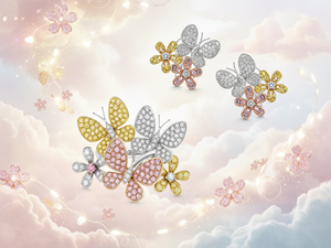 Pendientes de Botón con Diseño de Flor de Mariposa, Oro Blanco de 18K, Gemas Rosas y Amarillas, Diamantes Blancos, Joyería Natural y Linda para Mujer - Product Image 5
