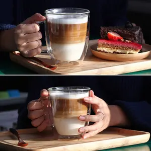 Buzlu çay kahve Latte Espresso çift duvar kahve bardağı kolu ile