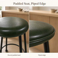 Tabouret minimaliste vert rembourré pour îlot de cuisine, bar à petit-déjeuner, café, bistrot, pub, salle à manger, structure en métal, siège rembourré