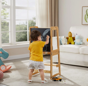 Tabouret <span class=keywords><strong>d</strong></span>'apprentissage Montessori convertible en bambou écologique avec tableau à dessin pour tout-petits - Product Image 3