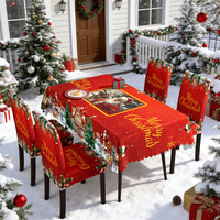 Nappe et Housses de Chaise de Noël Élastiques Grand Format Motif Visage de Père Noël et Arbre pour Décoration de Fête de Noël – Qualité Supérieure – Vente en Gros