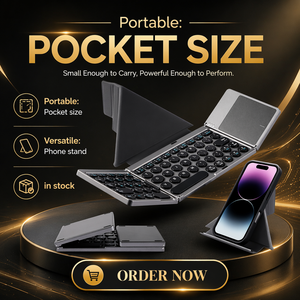 Rechargeable Tri Fold Keyboard Detachable Leather Multi-functional Wireless bluetooth 5.0 Folding Keyboard for Tablet/phone/<b>pc</b> - Product Image 1