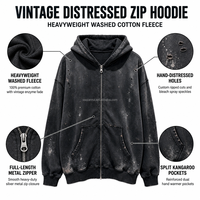 Sweat-shirt zippé sur mesure pour homme, coupe oversize, style vintage délavé, effet usé et déchiré, avec éclaboussures de peinture, en tissu épais