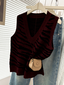 Chaleco de punto con estampado de cebra y cuello en V para mujer, sin mangas, holgado, informal, para uso diario, venta al por mayor - Product Image 1