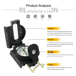 Brújula de Camping de alta precisión para exteriores, bolsillo geológico portátil, multifunción, venta directa de fábrica, esfera de puntero - Product Image 1