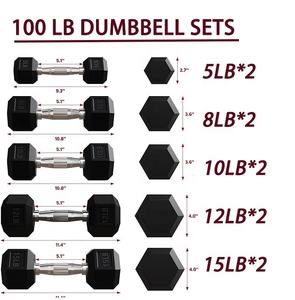 ชุดดัมเบลยางหกเหลี่ยม 100 ปอนด์ สำหรับใช้ในบ้าน ขายส่ง พร้อมชั้นวางแนวตั้งสำหรับฝึกความแข็งแรง - Product Image 2