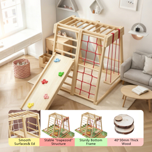 Estructura de Escalada Interior de Madera con Agarraderas de Roca Coloridas y Columpio para Niños de 3 a 6 Años, Ecológica, Color y Tamaño Personalizables - Product Image 3