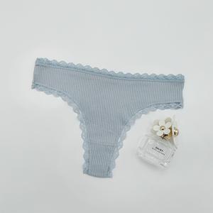 Wholesale Ribbed Lace <b>Thong</b> Underwear for Women Breathable Cotton Panties Soft <b>Sexy</b> Briefs Mid-rise Plus Size Women Underwear - Product Image 6