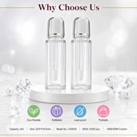 Tube de brillant à lèvres vide ISMAN 3 ml, paroi épaisse, bouchon argenté transparent, flacon rond en plastique, emballage de maquillage rechargeable en gros