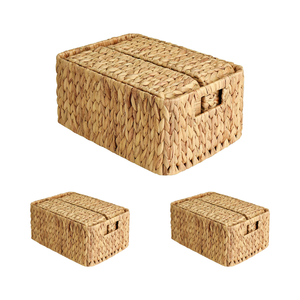 Cestas de mimbre de jacinto de agua 100% de la mejor calidad, Perfectas para organizar en estantes, Juego de 3 cestas de almacenamiento tejidas a mano - Product Image 1