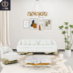 Canapé de salon de villa de luxe moderne, rembourré en tissu avec rembourrage en éponge, base en métal doré, couleur personnalisable, ensemble modulable blanc - Product Image 1