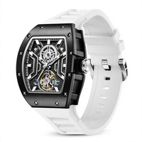 Luxuriöse Skelett-Automatikuhr mit Tonneau-Gehäuse, Tourbillon-Uhrwerk und Silikonarmband