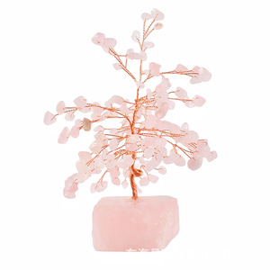 Arbre en cristal de quartz rose avec base en pierre brute, décoration pour la maison, bureau, cadeau - Product Image 1